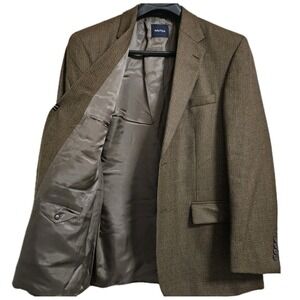 Nautica Blazer Men 44R Brown Lambswool Blend Micro-Houndstooth Sport Coat Office